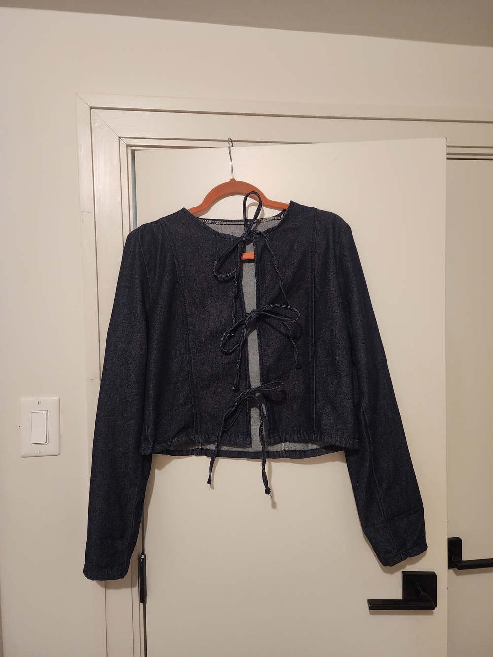 Forever 21 Dark Blue Denim Tie-Front Button Down Shirt